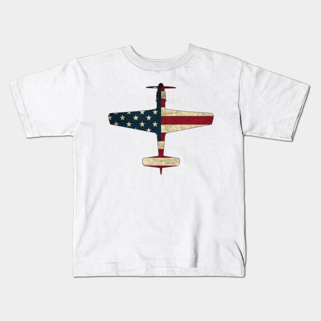 Patriotic Veteran P 51 Mustang Fighter Warbird Plane US Flag Kids T-Shirt by stearman